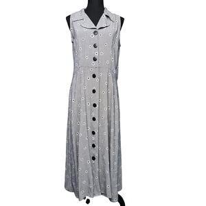 Impulsive Midi Dress Women M Button Front Polka Dot Sleeveless Minimal Sundres